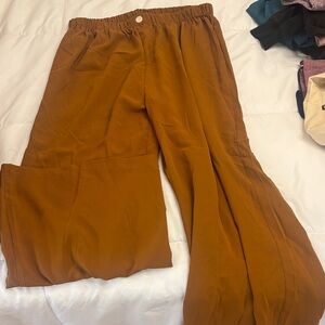 SHEIN Wide Leg Pants in Mustard Brown